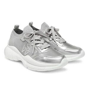 Stuart Weitzman  5050 Logo Low-Top Grey Silver Sneakers - Sz 10B - NEW